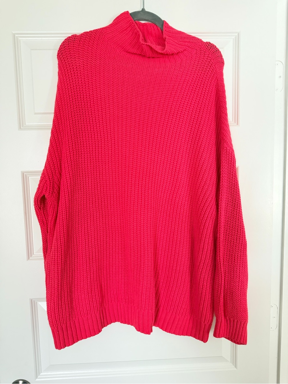 Women’s Oversized Turtleneck Cable Knit Sweater - Salmon Pink